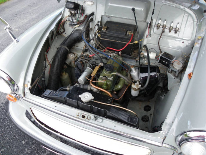1967 morris minor van engine bay
